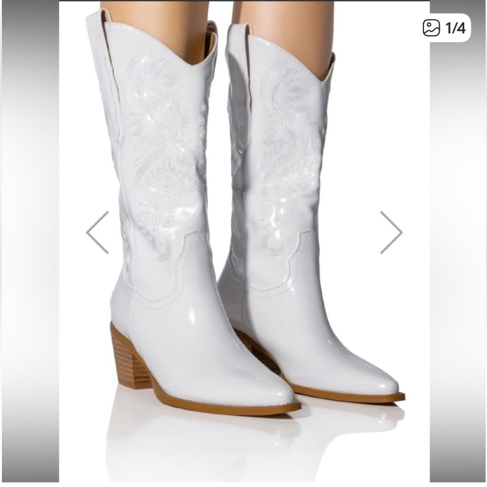 Azalea wang Andrea White Chunky Western Boot